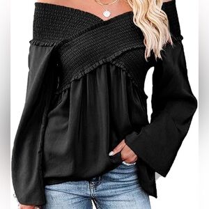 Flawless Black Ruched Off Shoulder Babydoll Blouse Size M